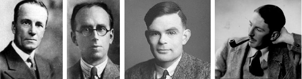 Algunos de los codebreakers en Bletchley Park: Alastair Denniston, Dilly Knox, Alan Turing and Gordon Welchman